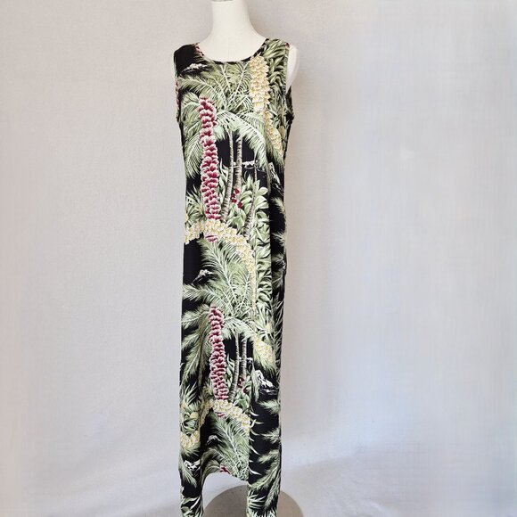 Vintage Tommy Bahama Silk Tropical Hawaii Maxi Shift Dress Sleeveless Green - Picture 2 of 10